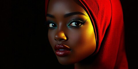 Portrait of a confident young black woman, capturing empowerment and elegance. Ideal for Black History Month promotions, diversity campaigns, and beauty branding.