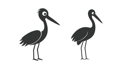 Stork silhouette vector illustration design.  Stork bird silhouette vector, bird silhouette, stork bird black icon vector.