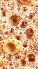 Close-up foamy texture of a drink, bubbles, abstract patterns, blurred background