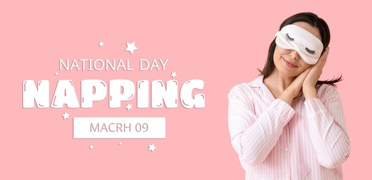 Banner for National Napping Day with sleepy young woman