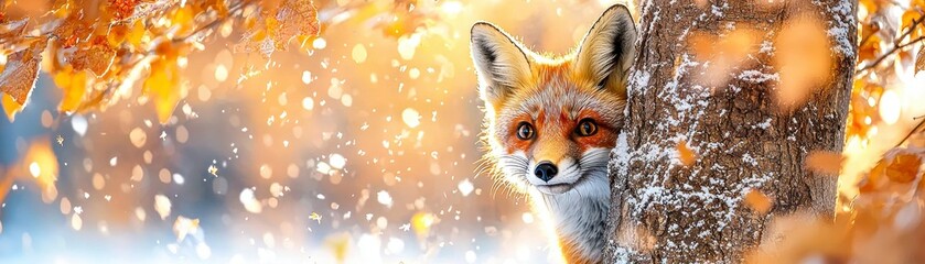 Fototapeta premium Red Fox in Autumn Snow.