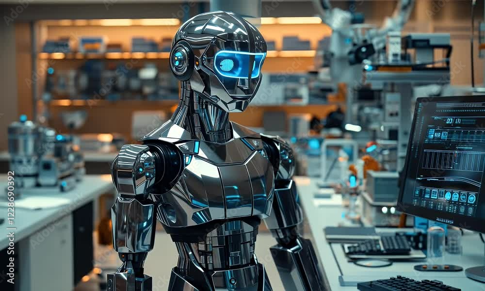 Poster Chrome Robot in Futuristic Lab