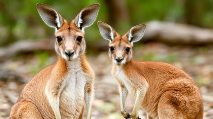 Fototapeta premium Two Young Kangaroos Standing Together in Natural Australian Habitat