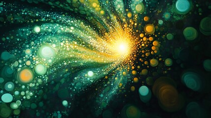 Swirling Emerald and Gold Abstract Light Burst. AI Generated