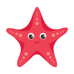 Cute cartoon starfish vector illustration. Red ocean animal isolated on white background. Funny tropical underwater creature.