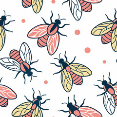 seamless pattern with Cute little flies, many colors, many of them, vector file