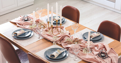 Served table in modern dining room