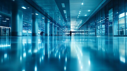 Modern building interior showcasing sleek design and reflective surfaces