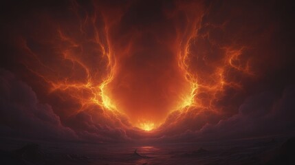 Fiery Inferno Sky Apocalyptic Sunset Landscape