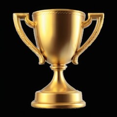 "Golden Trophy Cup with Elegant Design and Intricate Handles, Symmetrical Composition on Black Background"