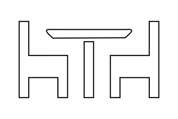 Simple Outline of a Table and Two Chairs on white background