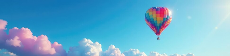 Obraz premium A single balloon rises high into the clear blue sky with a trail of colorful gas, gas, blue