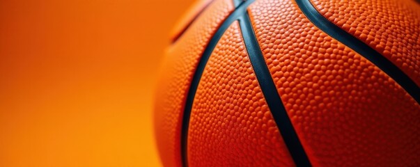 Fototapeta premium Close-up of orange basketball, textured surface, game, close-up, detail