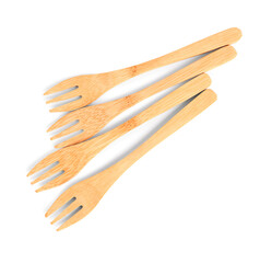 Set of wooden forks isolated on white background