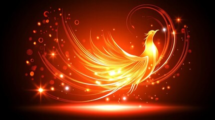 Fototapeta premium Fiery Phoenix Bird Rising in Glowing Embers