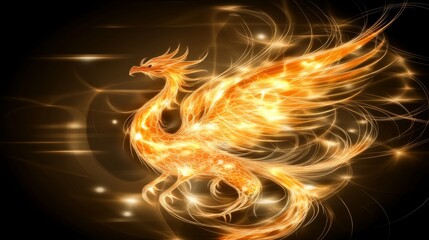 Fiery Phoenix Bird, Mythical Creature, Flaming Wings