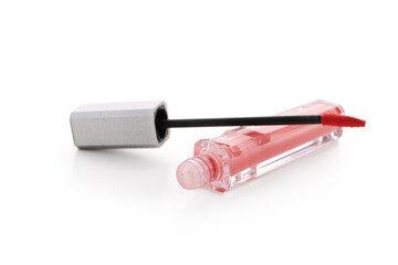 Beautiful liquid pink lipstick on white background