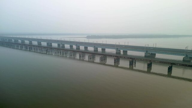 bhayandar to naigaon vasai creek railway bridge empty drone shot.mov