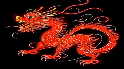 Fiery Red Dragon Artistic Design, Mythical Creature Illustration