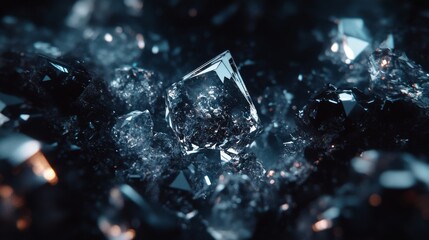 numerous beautiful diamonds in the foreground, black background