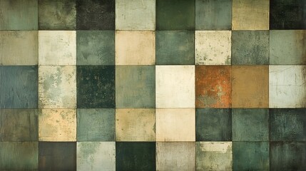 Rustic Square Tiles Subtle Earthy Tones Calm Textured Background. AI Generated