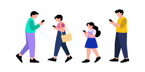 Diverse People Walking and Using Smartphones