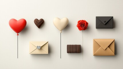 Celebrating love six symbols of valentine's day with heart-shaped balloons gifts and flowers in a romantic setting