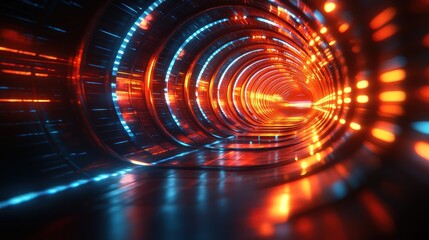 Obraz premium Futuristic tunnel, glowing, abstract, digital, background, travel, concept