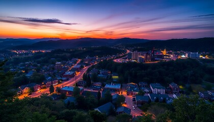 Stunning Sunset View of Mountain Town at Dusk
