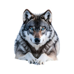 Sleek Wolf with Glowing Cyan Eyes and Metallic Fur Isolated on Transparent Background