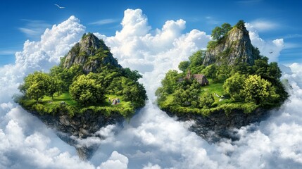 Naklejka premium FloatingIslandsParadise DreamlikeCloudscapeIslands