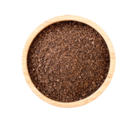 Ground coffee or instant coffee in bowl isolated