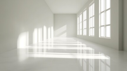 Fototapeta premium Sunlight streams into a bright white minimalist room