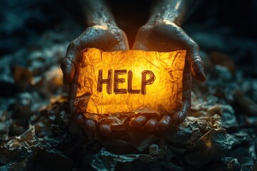 Desperate Hand Reaching Out for Assistance in Chaos