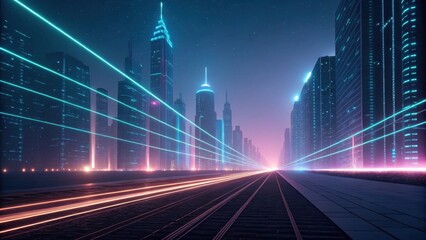technology background concept, Futuristic cityscape with neon lights and skyline