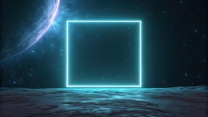 technology background concept, Glowing square in a cosmic landscape