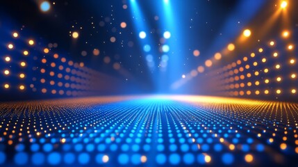 Royal spotlights shining on a blue and golden dotted edge line design for a prestigious awards background 