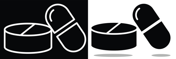 Pill icon set. Medicament and pharmaceutical symbol. Capsule icon. Drug sign. vector illustrator