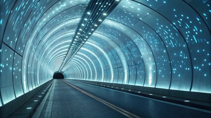 technology background concept, Illuminated tunnel with starry light effects