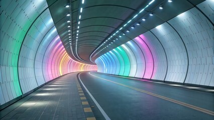 Obraz premium technology background concept, Colorful illuminated tunnel with smooth road.