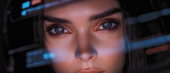 Futuristic Woman  Cyberspace  VR Interface  AI  Digital  Technology  Closeup Portrait