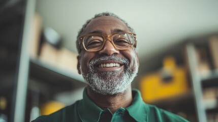 Fototapeta premium Happy Senior Engineer Portrait Smiling Glasses Industry Workplace
