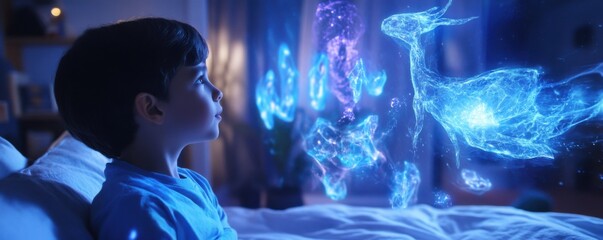 Magical nighttime adventure child's bedroom fantasy scene intimate setting close-up view imagination unleashed