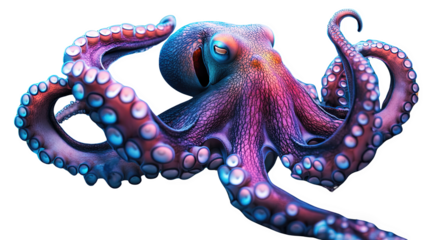 Colorful and detailed octopus with vibrant textures, white isolate background.