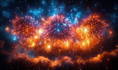 Fototapeta premium Vibrant Fireworks Display Celebration Night Sky Colorful Event Festival Holiday