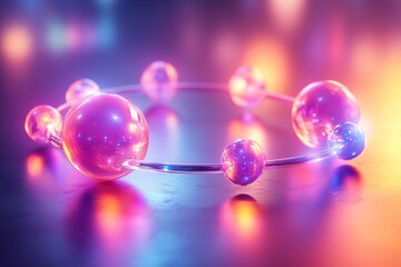 Illustration of glowing spheres creating a floating ring structure., Generative AI