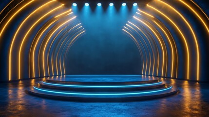 Premium blue and golden edge lines with royal stage spotlights, forming a sleek awards graphics background 