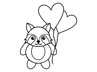 Valentines Day Fox Holding Balloon Outline