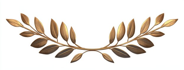 Golden laurel branch, isolated on white background.