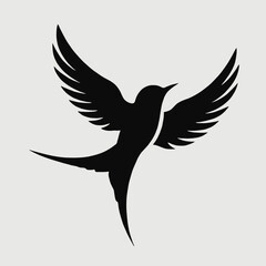 Flying Bird Silhouette in black on a white background